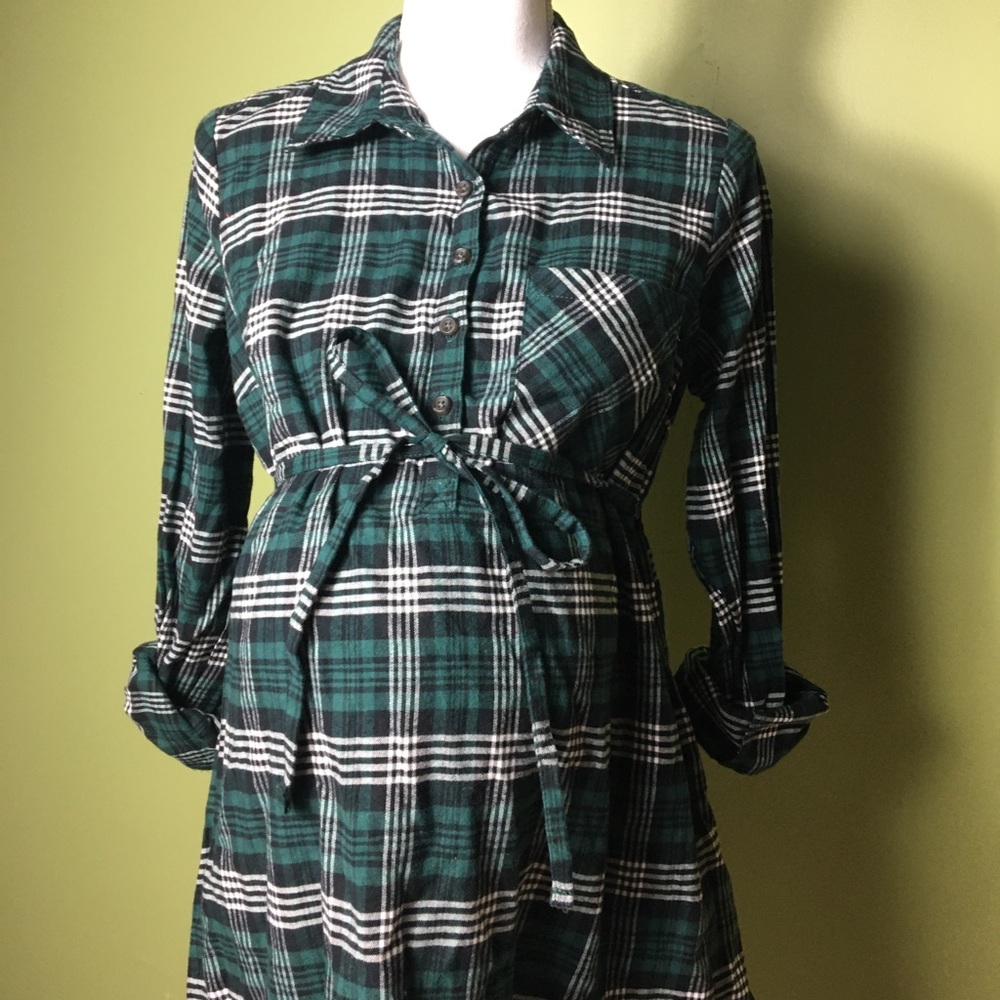 Plaid Green Maternity Top Long Sleeve